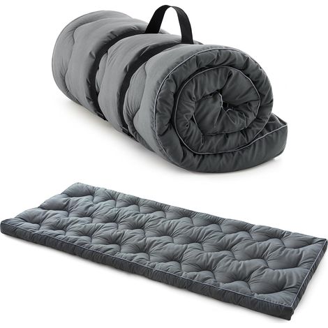 Matelas de couchage épais pour lit de camp (190 x 75 cm), lit matelassé pour dormir en camping, matelas de couchage pour le sol, portable - gris (1/5)