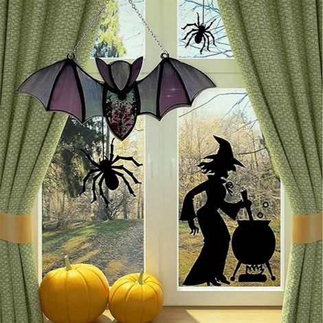 Neue Halloween-Dekorationsaccessoires für Spukhäuser: bunte, hängende Fledermäuse aus grünem Acryl. (1/5)