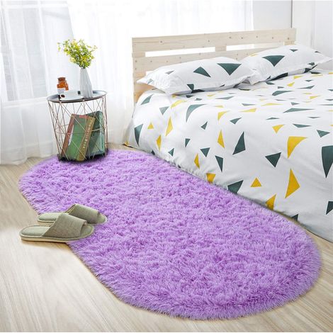 1 Tapis ovale, shaggy en peluche 4,5 cm, antidérapant, gris, chambre enfant salon (1/5)