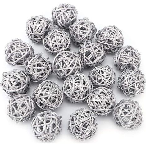 20 Pcs Boules de Rotin, Boule en Osier Boule Décorative Orbes Vase Remplisseurs pour Jardin de Noce Décoration de Noël (Diamètre 5cm) (Argent) (1/5)