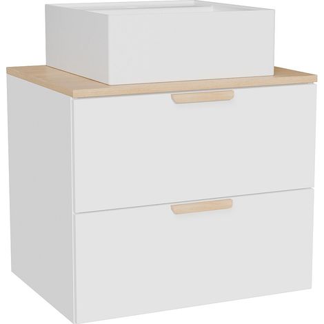 Mobile bagno sospeso con lavabo da appoggio quadrato Bianco L60 cm – AVORELI