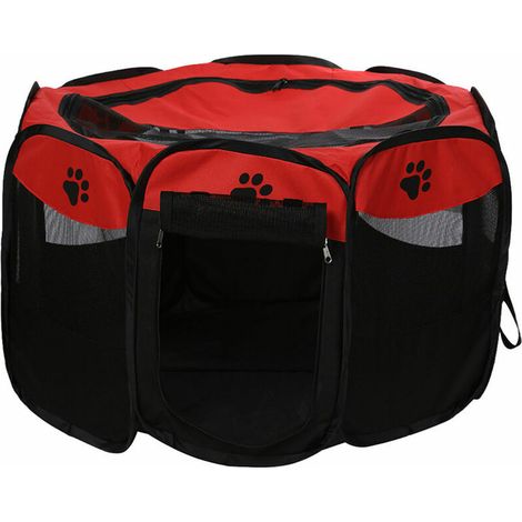 Portable Pliable Etanche Pet Parc En Plein Air Oxford Air Mesh Et Tente Playpen Exercice Pen Maison Aire De Jeux Pour Chiens Et Chats De Petite Taille, Rouge (1/5)