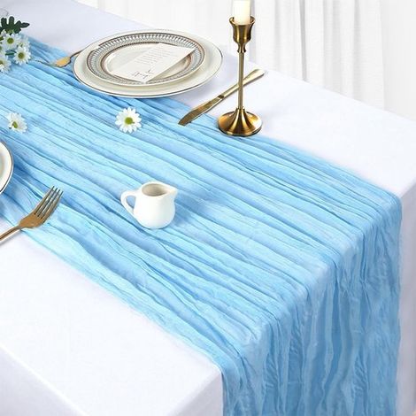 Mesa de cocina de 1 pieza de 300 x 90 cm, estilo bohemio, de malla, cumpleaños, despedidas de soltera y banquetes, Color azul empolvado (1/5)