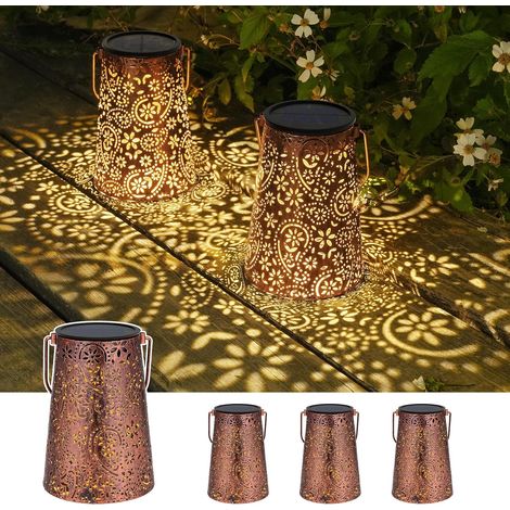 Lot de 4 lampes solaires Paisley pour extérieur et jardin - 15 lm - LED blanc chaud - Lanternes solaires pour l'extérieur - Étanche IP65 - Lanternes solaires en métal pour balcon, camping, décoration (1/5)
