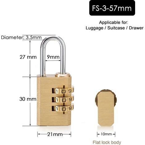 Cadenas de sécurité en laiton massif avec serrure à combinaison, adapté aux casiers, valises et tiroirs.