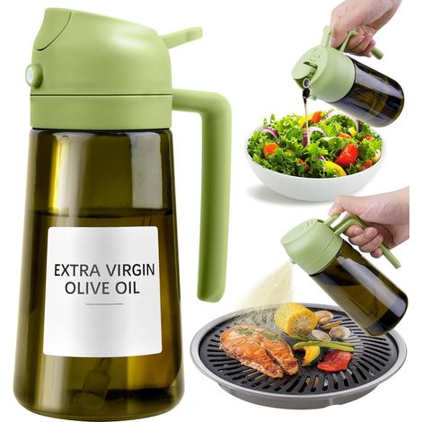 Spray Huile Cuisine Dark Light-Blocking, 2 en 1 distributeur et pulvérisateur Huile d’Olive 16oz /470ml, verre Vaporisateur (Vert)