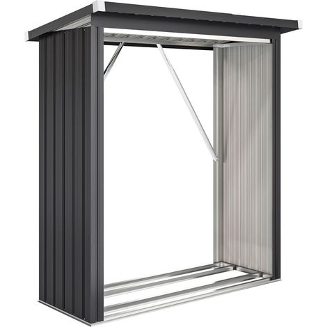 Cobertizo para leña, acero, suelo elevado, techo inclinado, 150x66,5x150 cm