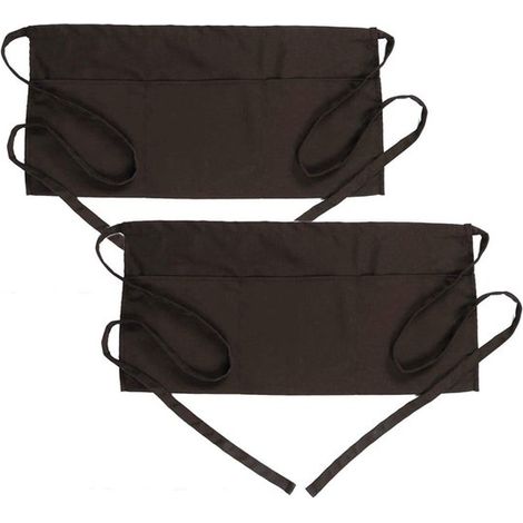 Grembiule in due pezzi con 3 tasche, in poliestere idrorepellente, grembiule da cameriere, unisex, con cintura lunga per cucina e ristorante (cameriere, barista, addetto alla reception) (1/5)