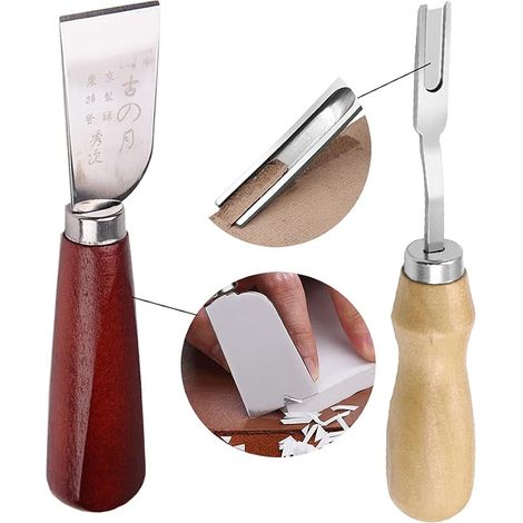 Kit d'Outils pour Cuir Professionnel 2 Pièces Couteau à Parer Cuir (170mm) et Ustensile de Biseautage (5.8mm) Acier Allié & Poignée Bois Accessoires Maroquinerie et Serrurerie DIY (1/5)