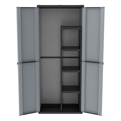 Armoire de jardin en polypropylène 2 portes – Dimensions 68x38x164 cm – Résistante aux intempéries – Pour rangement extérieur – Terry