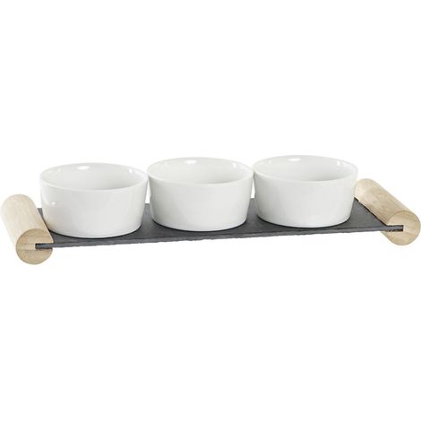 Tablett de Snacks dkd home decor white black gres blackboard 33 x 10 x 5,8 cm (1/3)