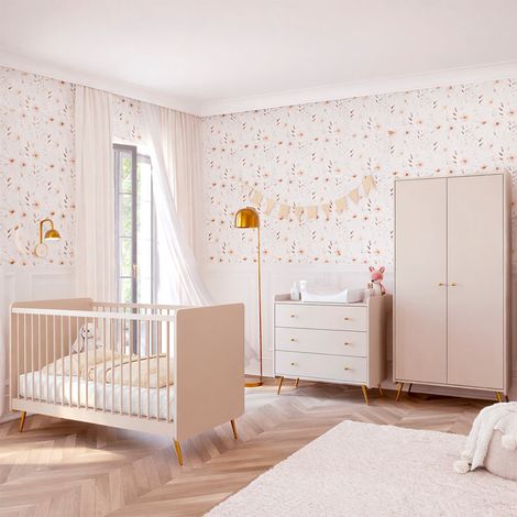 Chambre complète lit évolutif 70x140 commode à langer et armoire 2 portes Vox Lunea Cachemire