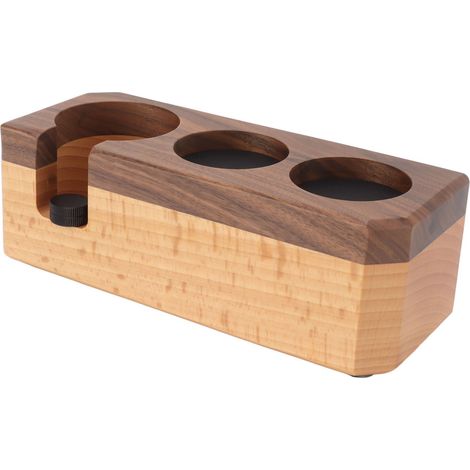 Massive Tamperstation aus Holz mit Antirutschmatte, eleganter Multifunktionsständer für 51-, 54- und 58-mm-Siebträger, kleiner Dosierer (1/5)