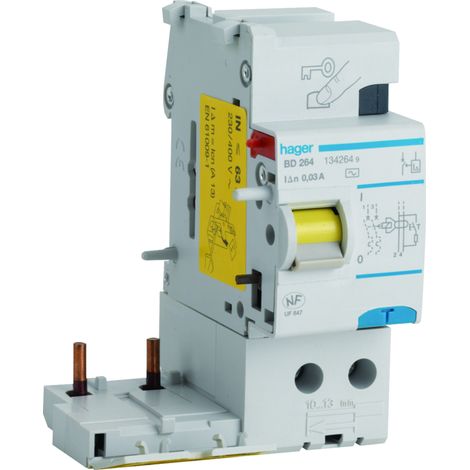 Bloc différentiel 2 Pôles 63A 30mA type AC HAGER BD264 (1/3)