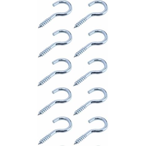 – Lot de 10 crochets à œillet ouvert à visser – Acier zingué – Longueur 25mm – Pour bois dur et pierre avec cheville nylon (1/2)