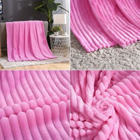 Couverture - Flanelle - 180x200 cm - Microfibre - Rose Clair - Rayée (1/4)