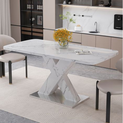 Esstisch, ausziehbar, 120 bis 160 x 80 x 76.5 cm, MDF und Stahl, Weiß (1/5)