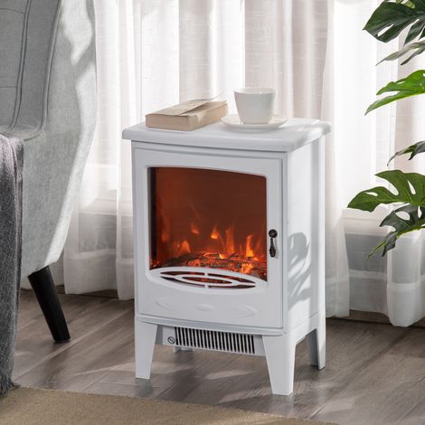 Cheminée électrique sur pied avec effet flamme LED, 900/1800 W, structure métal et ABS, blanche, pour 15 à 20 m², 39 x 26 x 54,8 cm - CHICFURN (1/5)