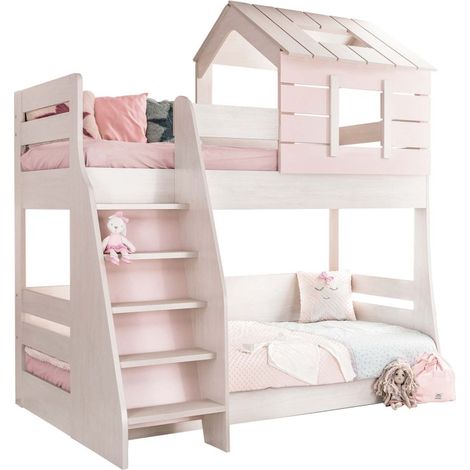 Letto a castello casetta scala sinistra agglomerato rosa 90/100x200cm