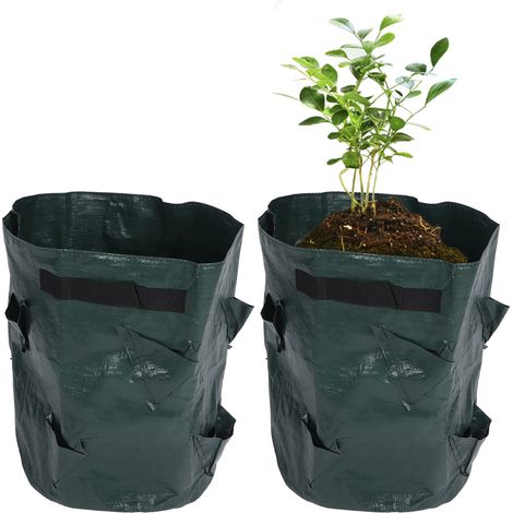 Lot de 2 sacs de culture pour fraisiers de 10 gallons (environ 38 litres) avec 8 poches, pour une utilisation intérieure ou extérieure. (1/5)