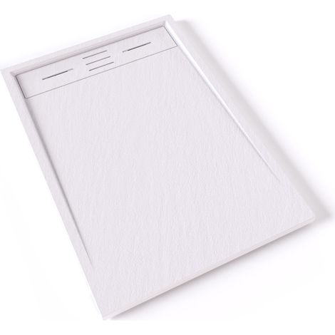 HIEMAL Receveur de douche 70 x 100 cm résine Blanc aspect ardoise + bonde incluse - Salle de bain
