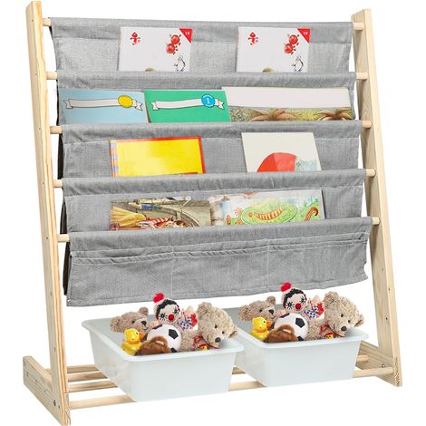 Bibliothèque Étagère à Livres Étagère de Rangement pour Enfants,4 Étages Bibliothèque avec Compartiments de Rangement-78 x 69 x 33 cm (Gris) (1/5)