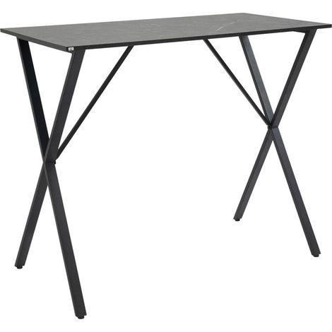Table haute de bar style industriel effet marbre, bois et acier, 120 x 60 x 102 cm, noire (1/5)