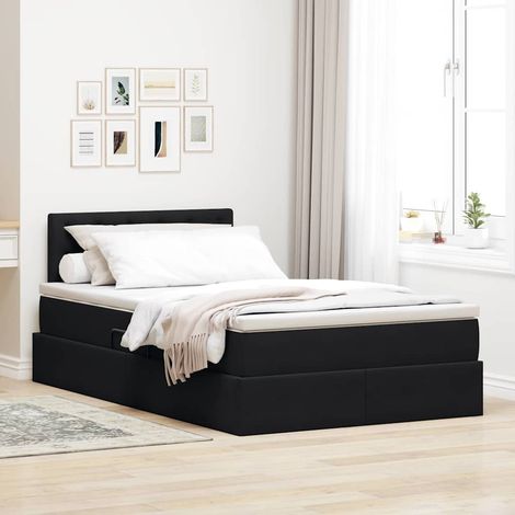 Bett mit Stauraum und LED mit LED Schwarz 120 x 190 cm Samt