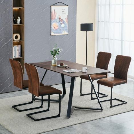 Jymtom – Lot de 4 chaises de salle à manger en simili-cuir – Dossier haut et siège rembourré – Pieds en métal chromé – Pour restaurant et bar (Marron) (1/5)