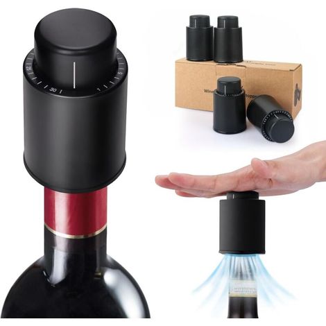 Pcs Bouchons de Bouteille Vin sous Vide pour Champagne/Vin, Pompe à Vide à Vin avec Échelle de Temps, Bouchon Vin Vide Air Réutilisable, Meilleur Cadeau pour Les Amateurs de Vin (1/5)