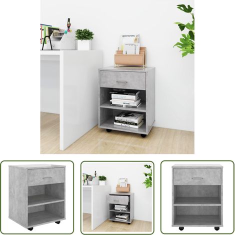 The Living Store Armoire à roulettes Gris béton 46x36x59 cm Bois d’ingénierie - Meuble De Rangement - Armoire Sur Roulette - Armoire Grise - Meuble De Bureau - Mobilier Gris (1/5)