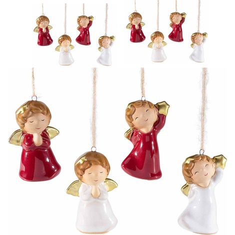 8 Decorazioni Natalizie da Appendere a Forma di Angeli in ceramica Dipinta (1/3)