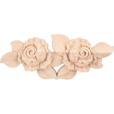 Applique en Bois Sculpté Coin Onlay Vintage Européenne Style Porte Armoire Rose Fleur Sculptures Non Peintes pour La Décoration de Meubles de Maison La Maison Mur Décor. (1/5)