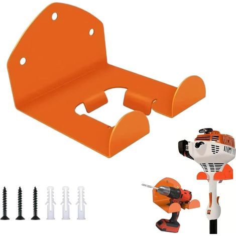 1 - Support Mural - Porte Débroussailleuse - Rangement Outils Jardin - Fixation Murale Robuste Pour Taille-haie Et Balais Orange 15x15x10cm (1/5)