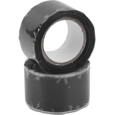 Lot de 2 rubans adhésifs isolants en silicone auto-fusionnants et étanches pour la réparation de tuyaux d'eau (noir). (1/5)