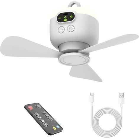Tragbarer Deckenventilator für Zelte – 8000-mAh-Akku – 3 abnehmbare Flügel – Automatische Abschaltung – 4 Geschwindigkeitsstufen – Ideal für den Außenbereich, unter einer Markise, auf der Veranda oder (1/5)