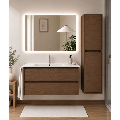 Mueble de baño con lavabo ORIGENBATH IBIZA sin espejo 50x40 cm fresno tea con columna (1/5)