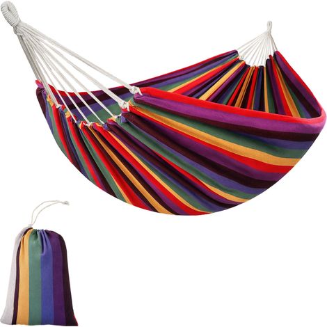 Outsunny Hamac de Voyage Respirant Portable Toile de hamac dim. 2,9L x 1,5l m Sac Transport Coton Polyester Multicolore (1/5)