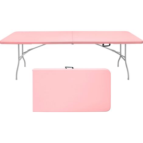 Tavolo da campeggio pieghevole 244x76x73,6 cm in plastica e acciaio rosa - MEUBLIV (1/5)