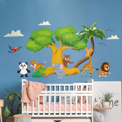 Stickers muraux Sticker Mural Autocollant - ANIMAUX SOUS LES ARBRES - Stickers adhésifs - 120x180cm (1/5)