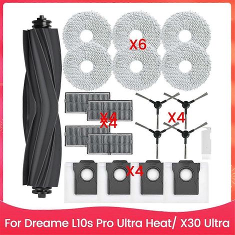 Zubehör für Dreame L10s Pro Ultra Heat/ X30 Ultra: Hauptseitenbürste, HEPA-Filter, Reinigungstuch, Staubbeutel