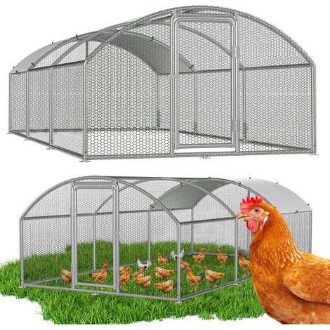 Randaco Enclos 3×6×2 m avec toit arqué – Poulailler en métal accessible, 18 m² de surface, porte verrouillable, parc pour poules et petits animaux