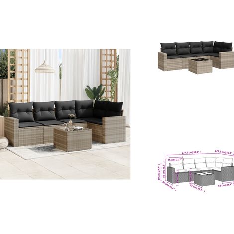 Salon de jardin 6 pcs avec coussins gris clair résine tressée - Salon De Jardin - Meuble De Jardin - Set Salon - Résine Tressée - Rotin Synthétique