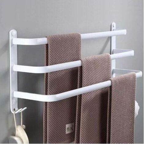 PA Porte Serviette Salle de Bain Murale sans Percage Support 60CM Blanc (1/4)
