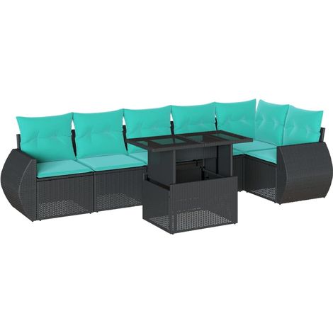 7-teiliges Gartensofa-Set mit Kissen, schwarzes Polyrattan vidaXL (1/5)