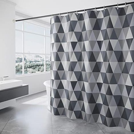 CSPARKV Shower Curtain, 180x200 cm Shower Curtain, Machine Washable Polyester Shower Curtains with Weighted Bottom Hem and 12 Hooks, Bathtub Curtain for Bathroom, Triangle Pattern (1/4)