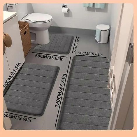 Lot de 3 tapis de sol en mousse à mémoire de forme à absorption rapide, doux et confortables, pour salle de bain ou cuisine. (1/2)