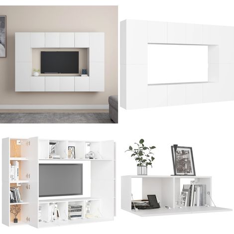 Ensemble de meubles TV 8 pcs Blanc Bois d'ingénierie - meuble TV - meubles TV - Home & Living (1/5)