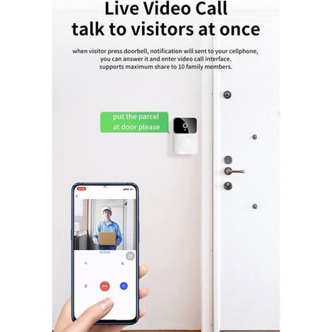 Sonnette Vidéo - Sans Fil - HD 1080P - Vision Nocturne - Wi-Fi - Batterie Rechargeable - Blanc - 1 Pièce (1/4)