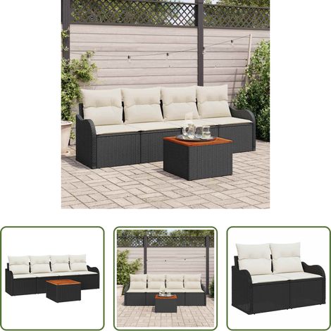 Gartentisch - Gartensofa-set mit Kissen 5 pcs Schwarz Poly-Rattan (1/5)